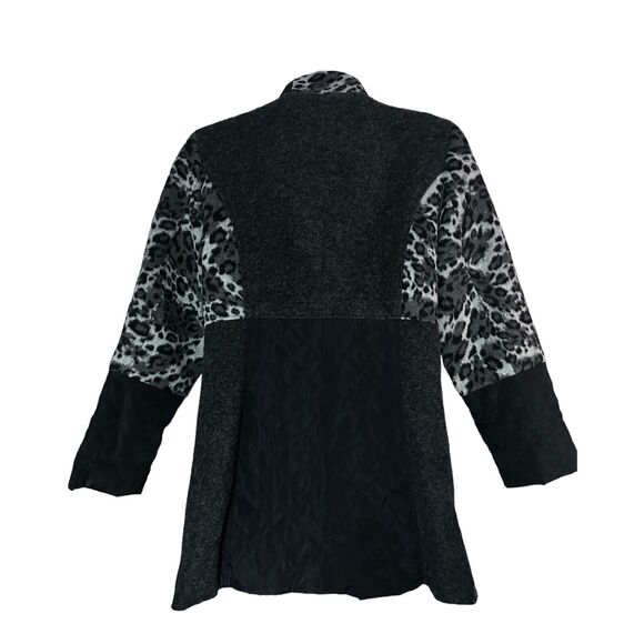 Midnight Velvet Quilted Mixed Media Gray Black Leopard Thigh Length Jacket - Picture 7 of 15